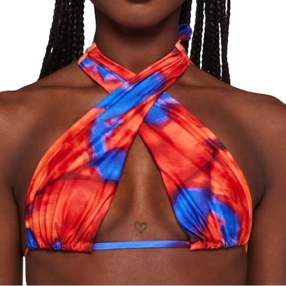 Public Desire Abstract Print Blue & Orange Halter Bikini Top Dolls Kill ASOS - Picture 5 of 5